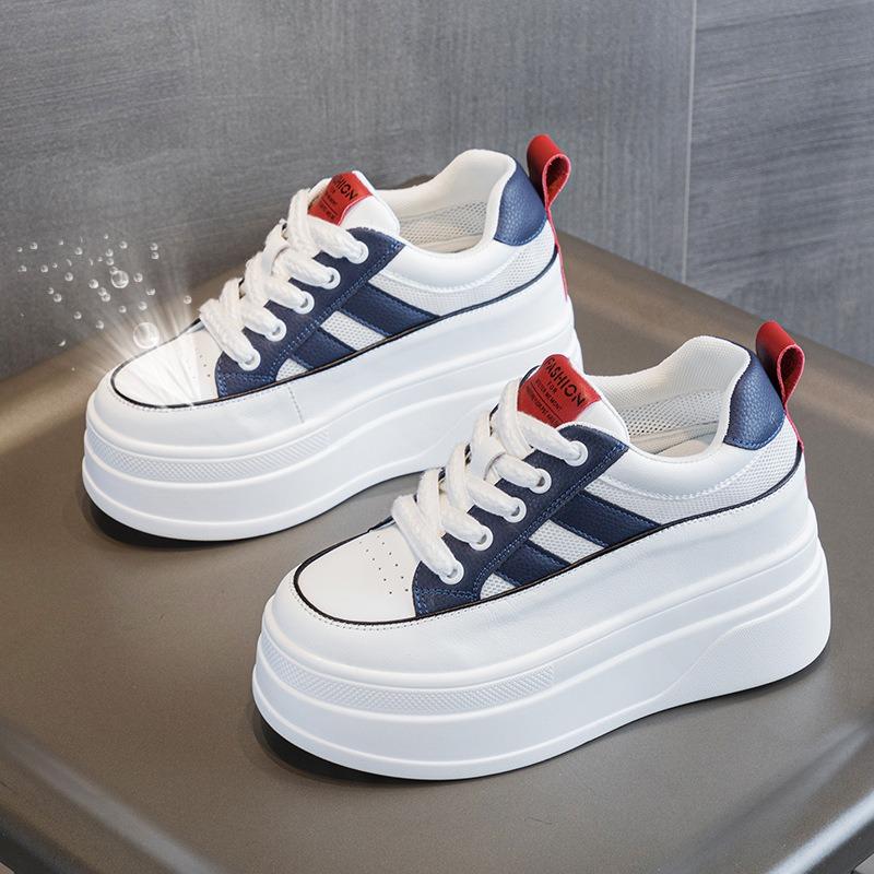 Women Casual Leather Borad Shoes 2025 Spring Autumn Lace-up Platform Increased Vulcanized Shoes Outdoor Female Non Slip Sneakers