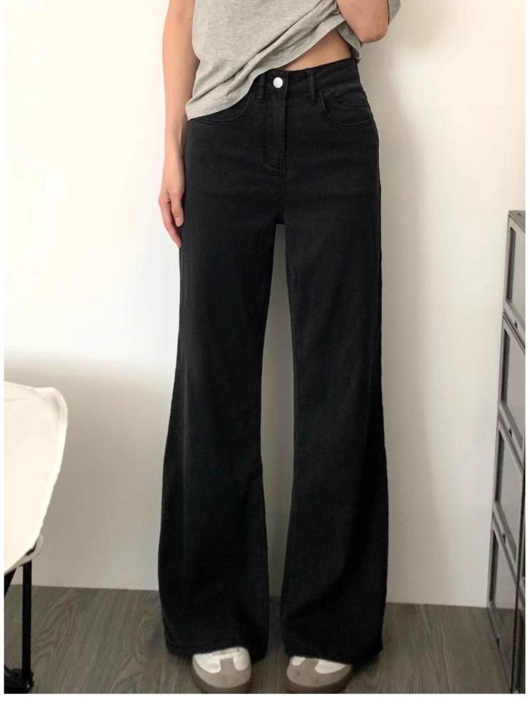 Women's Plus Size Black Fleece-Lined Micro-Flare Jeans: Winter Slimming Loose Fit Pants