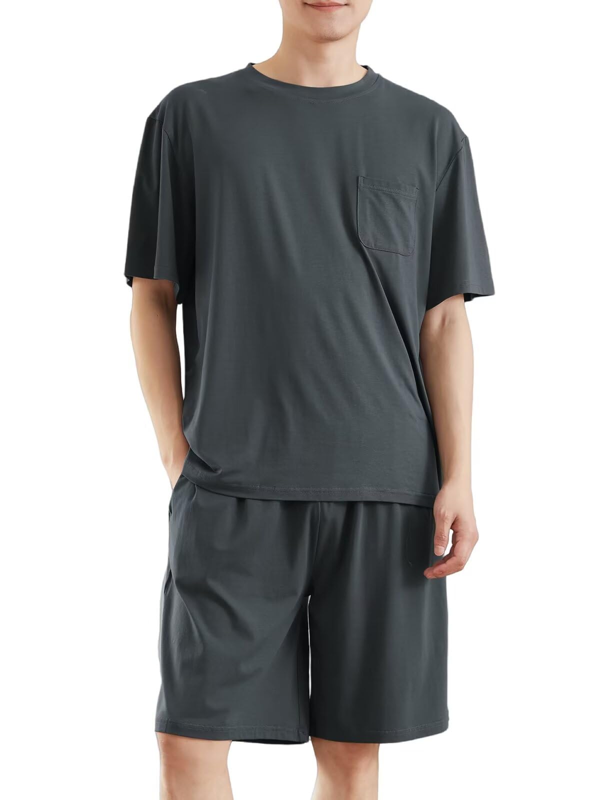 

Летний верх и низ Шорты Прохладные Шорты Свободные Прохладные к поту Нежные к больничной одежде [WULFUL] Мужская пижама, Домашняя одежда, Хлопок, Комплект из 2 предметов,