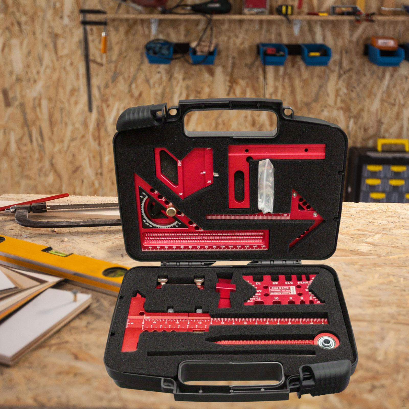 

Woodworking Ruler Set Gauge Aluminum Measuring Tool Measurement for Marking Decoration Workers DIY 9Pcs