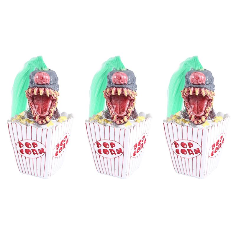 SHGO-3X Clown Sculpture, Halloween Clown Decoration, Popcorn Clown Scary Clown Head Statue Resin Craft Clown From Space Green