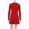 Womens Winter Long Sleeve A-Line Dress With Mesh Overlay Elegant Slim Fit Round Neck Short