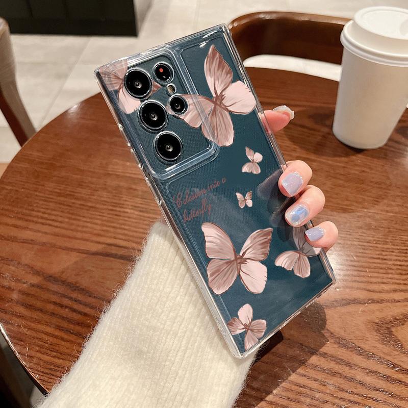 Retro Butterfly Print Phone Case For Samsung Galaxy S26 S25 S24 S23 Ultra S22 S26 Plus S24 S21 FE S25 Edge Clear Soft TPU Cover