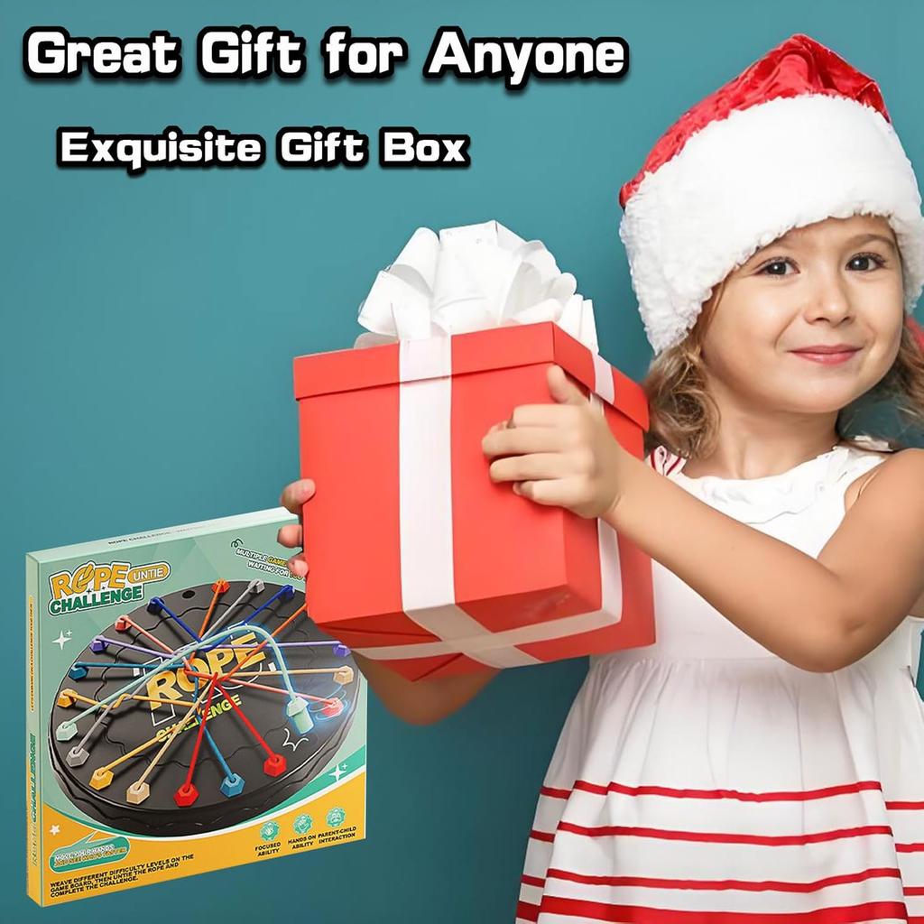 Rope Untangling Puzzle Game, Interactive Family Sensory Toy, Portable Stress ReliefBrain Teaser For Kids & Adults (Black)