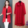 Large Mid-Length Chiffon Cardigan with Three-Quarter Sleeves for Casual Layering and Sun Protection