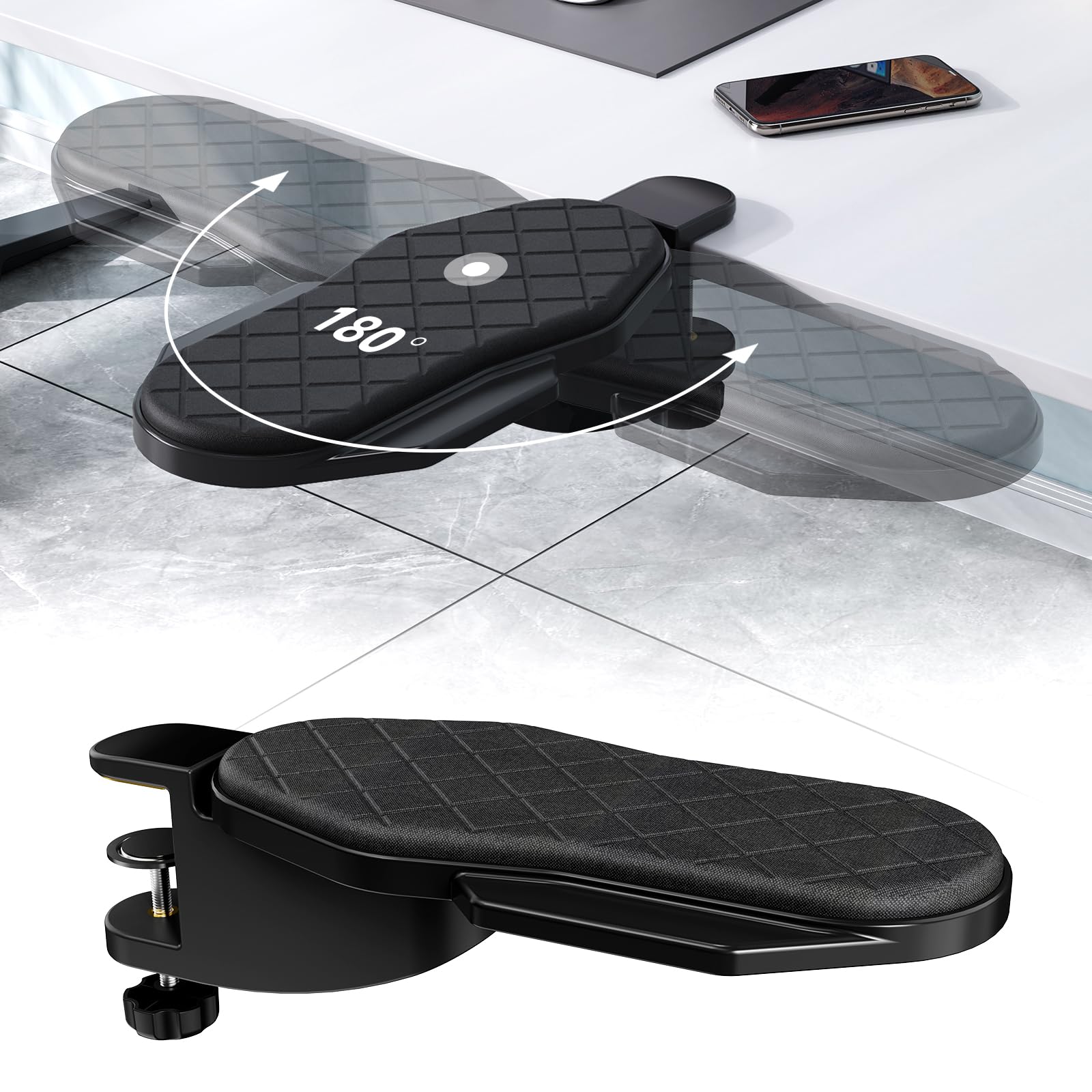 

Эргономичный подлокотник для стола, вращающийся на 180°, поддержка локтей и запястий, выдвижной лоток для стола, конструкция без отверстий, простая установка, крепление-струбцина, подлокотник-запястье