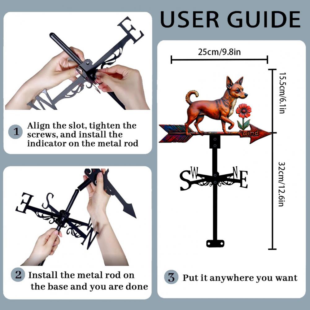 Metal Weather Vane Indicator Rustic Style Dog Wind Vane Rooftop Decoration for Shed Garden Yard Decor