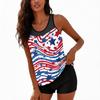 Women's Sleeveless Tankini Top and Shorts Set with Star and Stripe Print Comfortable Swimwear for Beach Pool