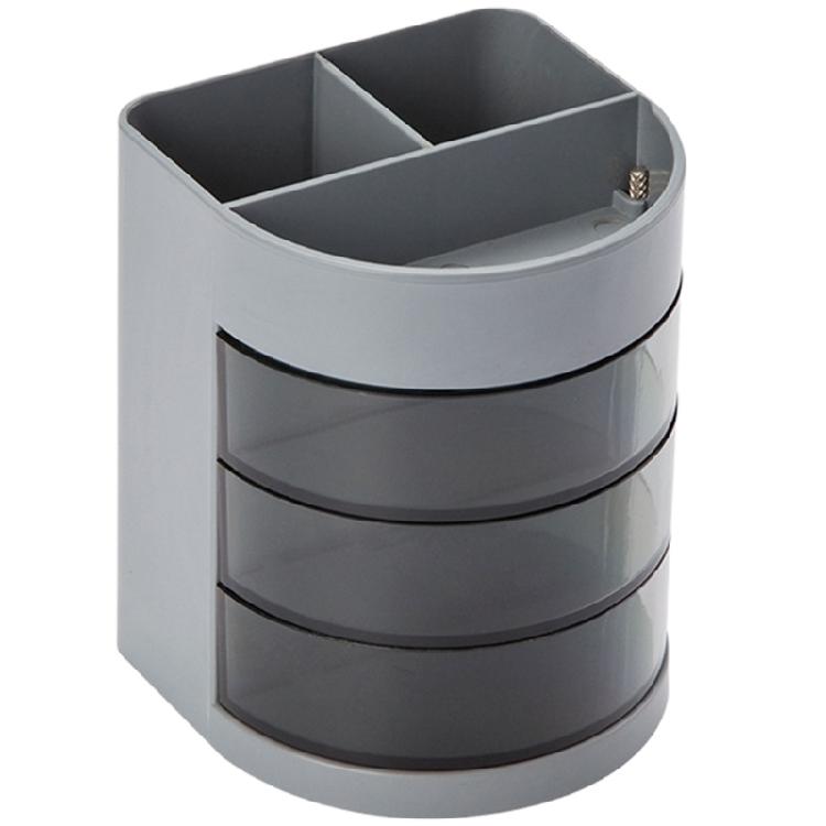 

Desktop Pen Organizers with 3 Rotating Drawers Easy Access Space Saving Pencil Holder for School Office Desk Management серый