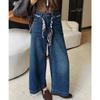 Retro High-waisted and Thin Versatile Jeans Women's Early Autumn New Small Nine-point Wide-leg Pants Tide