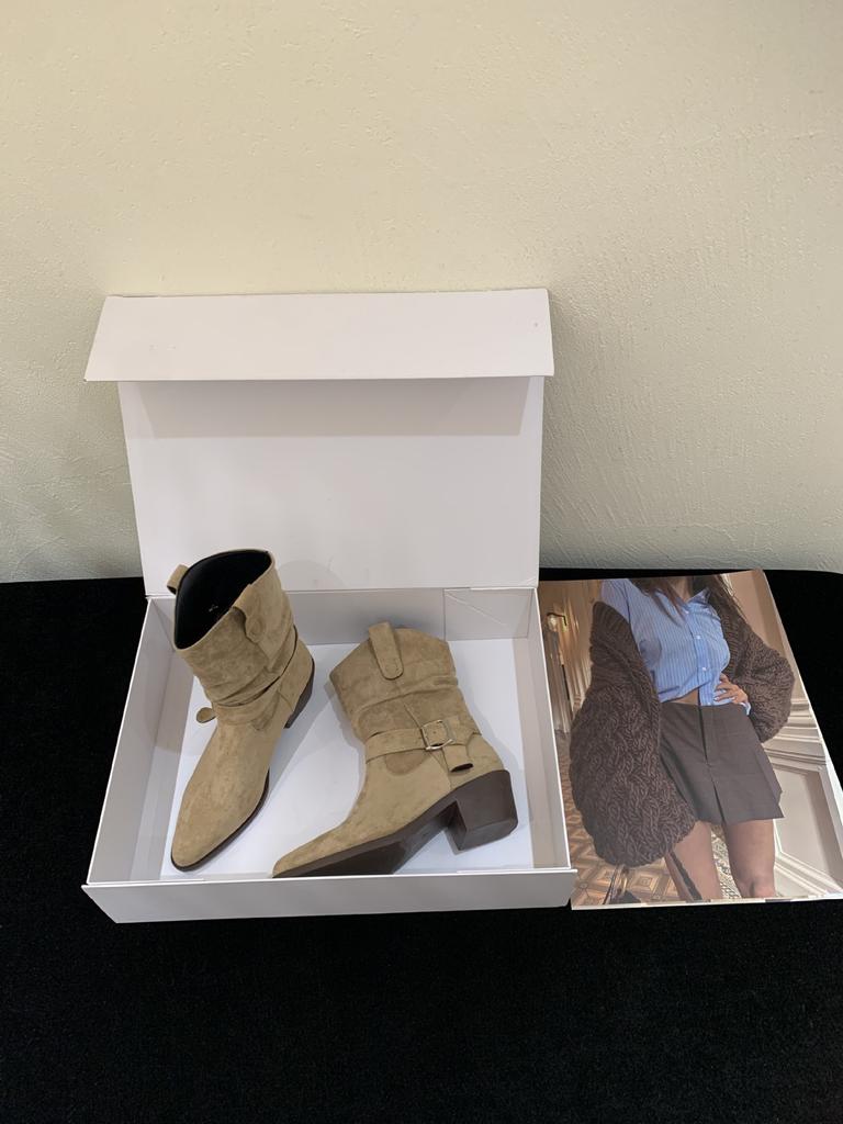 Mid-heeled Boots Retro Stacking Boots V-mouth Martin Boots Women's Shoes 2025 Autumn and Winter New Small Square Head Western Boots Short Boots