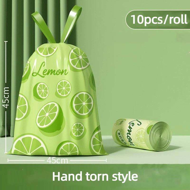 Disposable Lemon Scent Trash Bags Thickened Drawstring 10-100 Sheets Easy Tie Garbage Bags for Household Kitchen Office