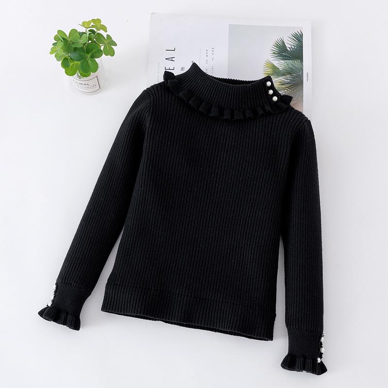 2023 Baby Girl Beaded High Neck Fleece Lined Sweater Shirt