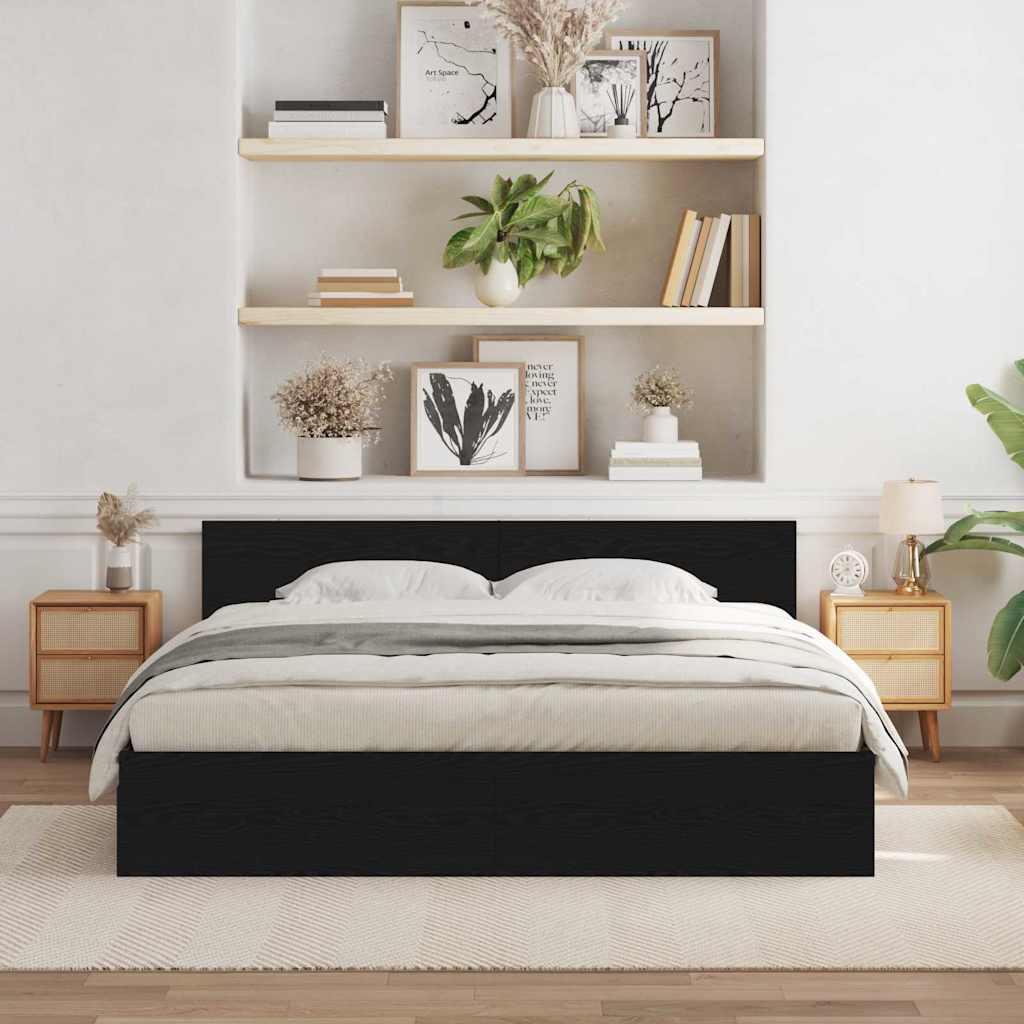 Bed Frame Black Oak Effect 203 x 185 x 70 cm Engineered Wood