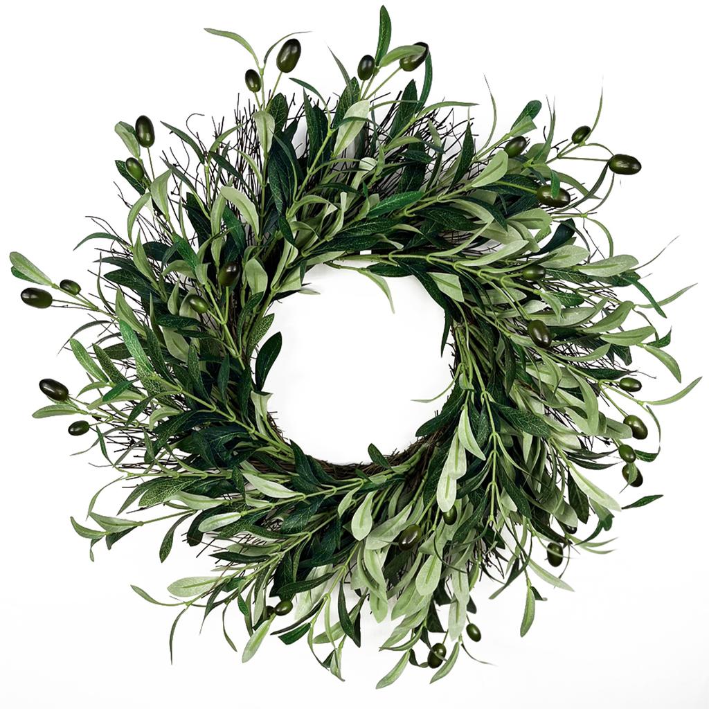 Artificial Olive Wreath Nature Rattan Branch Greenery Wreath for Front Door Wall Decoration 50CM Diameter