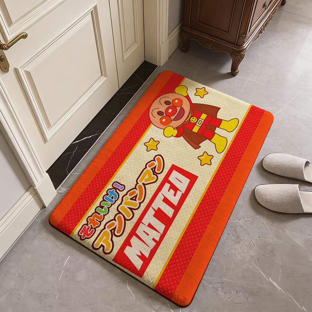 Anime Kawaii A-Anpanman Floor Mat Flannel Door Mat Non-Slip Absorbent Washable Indoor Home Rug