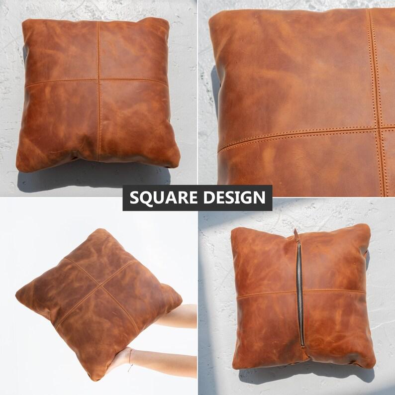 (Pack of 2) Leather Cushion Cover, Handmade Cushion Cover, Handmade Pillow Cover, Leather Pillow Cover, Brown Leather Pillow, Cognac Pillow Cover