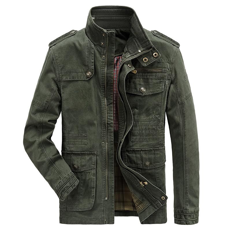 Plus Size Spring and Autumn Men's Casual Jacket Pure Cotton Stand Collar Men's Coat Washed Outdoor Coat