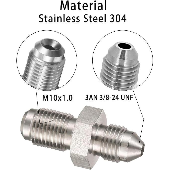 3AN Male to M10x1.0 Male Inverted Flare Stainless Steel Brake Adapter Fitting Connector(4pcs)