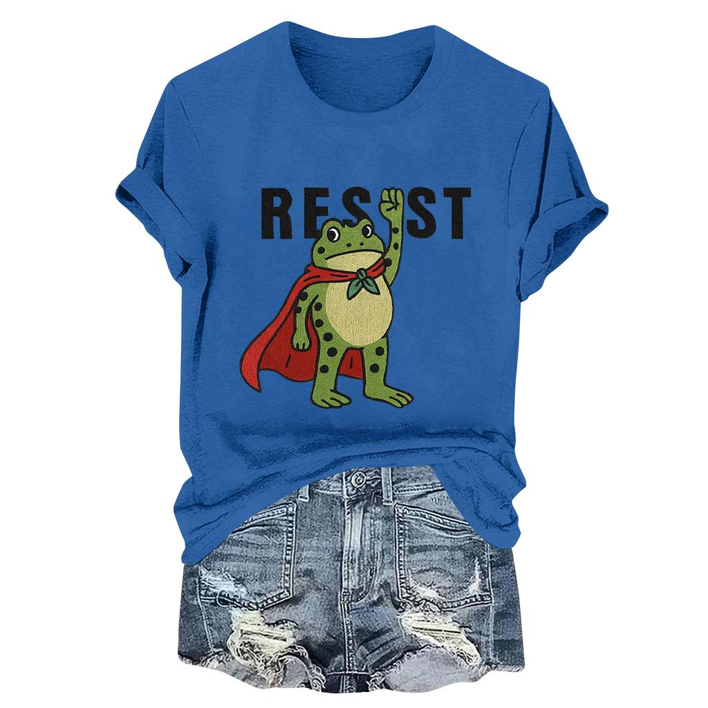 Women's Fashion Casual Printed Round Neck Short Sleeved Pullover T-Shirt Top