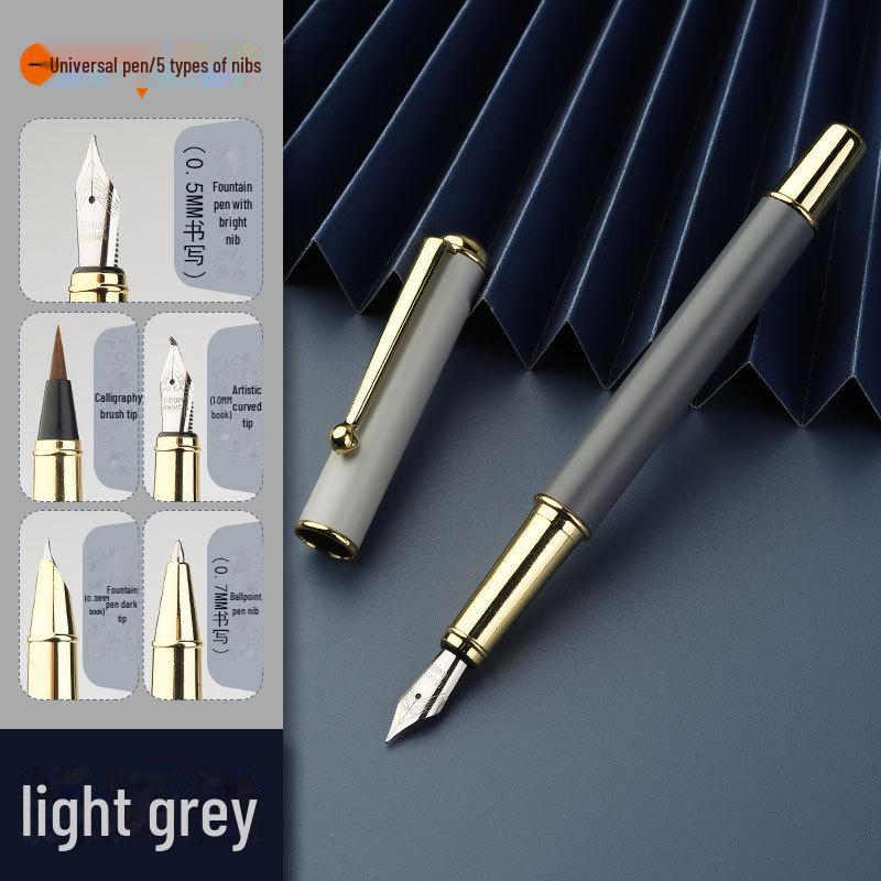 

Универсальная металлическая перьевая ручка: Многоперьевые каллиграфические и шариковые ручки для офиса и студентов 0.38mm【Fountain pen dark tip】 светло-серый