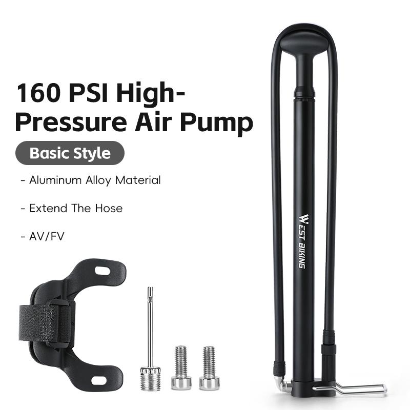 WEST BIKING 160PSI Bike Pump Portable Aluminum Alloy Air Pump For Schrader/Presta Valve With Gauge MTB Road Bike Accessories Basic