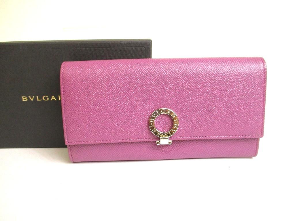 

Authentic BVLGARI Purple Leather Logo Clip Silver H/W Flap Long Wallet #a794 Refurbished