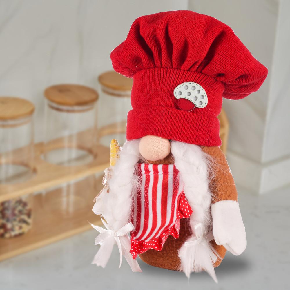 Plush Holiday Doll Handmade Knitted Chef Hat Christmas Decoration Toy Supplies