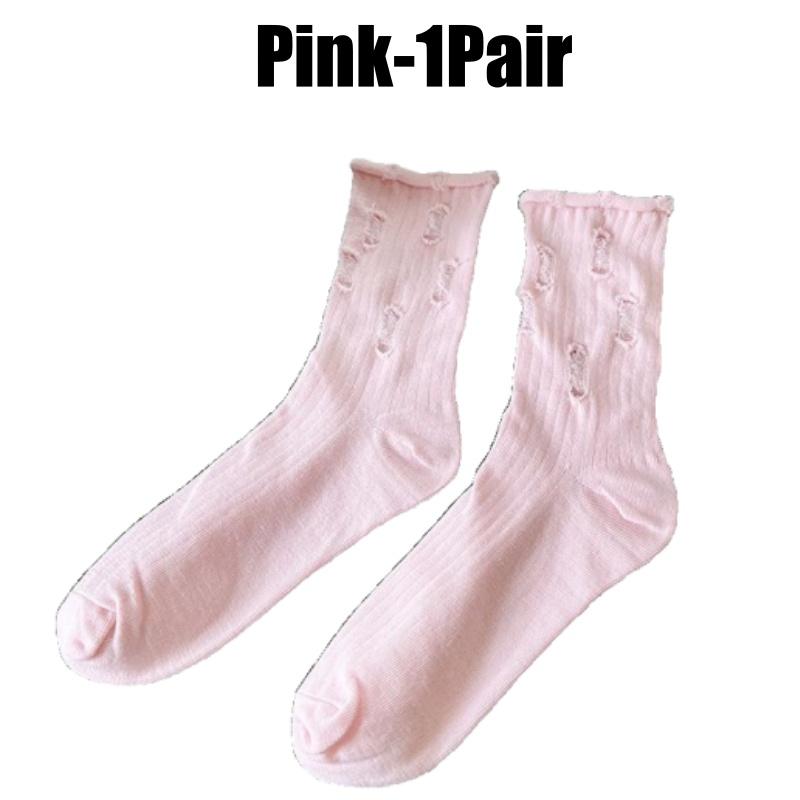 

Женские носки до середины икры с эффектом потертости, черные хлопковые рваные носки-гольфы, наслоенные, в стиле бохо-шик, на три сезона: весна, лето, осень One Size