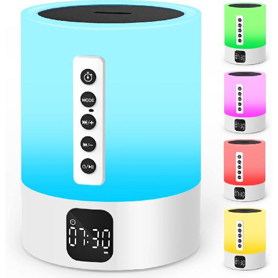 Ночник, Bluetooth-динамик, будильник, звуковая машина с белым шумом, сенсорная прикроватная лампа, диммируемый теплый белый свет, 48 цветов RGB с возможностью изменения,