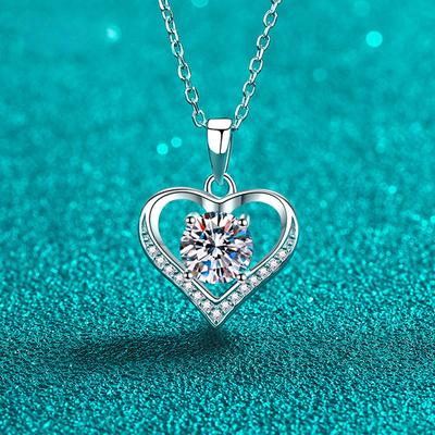 Colar de Casamento Certificado de Moissanite Coração 1CT para Mulheres Prata de Lei Original S925 Pingente Presente de Aniversário para Menina GRA