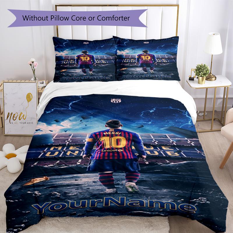 Messi Customized Name Bedding Set Design for Decorate Room Breathable Duvet Cover Bedroom Decor Gift for Festivals