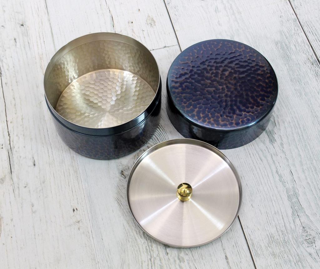 Shinkodo Made in Japan Pure Copper Tea Caddy with Blue Finish and Hammered Gift Wrapping Available (Medium) Texture,
