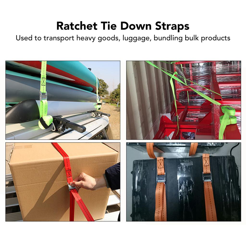 1in 25mm Ratchet Tie Down Straps Black Rust Proof   Stitching for MotorcycleTrailer Truck Kayak Boat