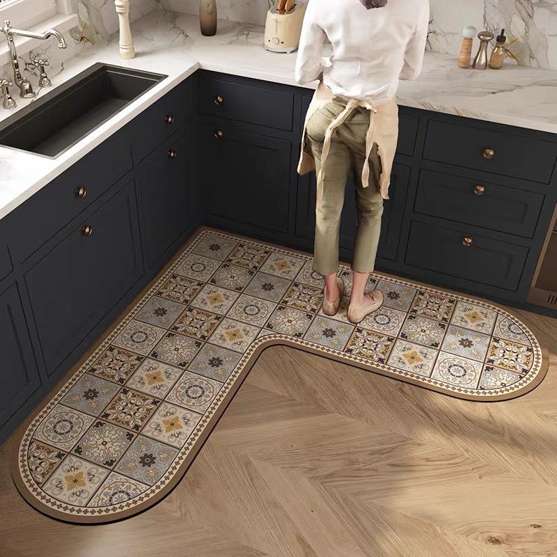 L-Shaped Kitchen Mat: Water & Oil-Absorbent, Washable, Stain-Resistant, Non-Slip Diatomaceous Earth Foot Mat for Restaurants.