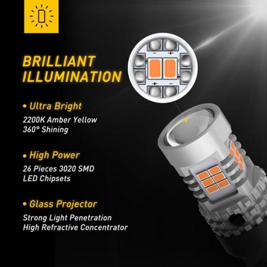 2PCS AUXITO AmberT20 Signal 7443 7440 LED Turn Tail Light Bulbs Globes Canbus A