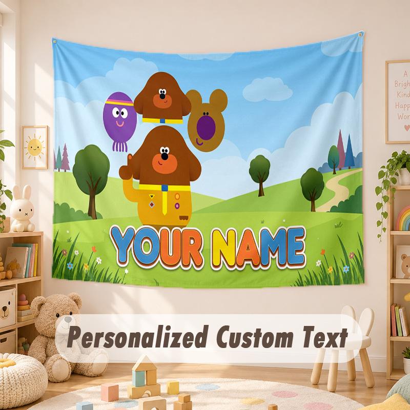 Custom Name Text Tapestry,Hey Duggee Boho Wall Hanging, Decorative Backdrop Tapestry For Room