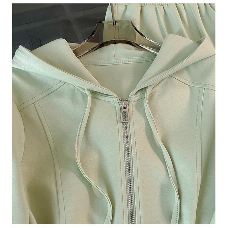 Damski 2-częściowy Casualowy Zestaw Sportowy Bluza z Kapturem na Zamek Elastyczne Spodnie Szerokie Nogawki Jednolity Kolor Casualowy Zestaw Sportowy