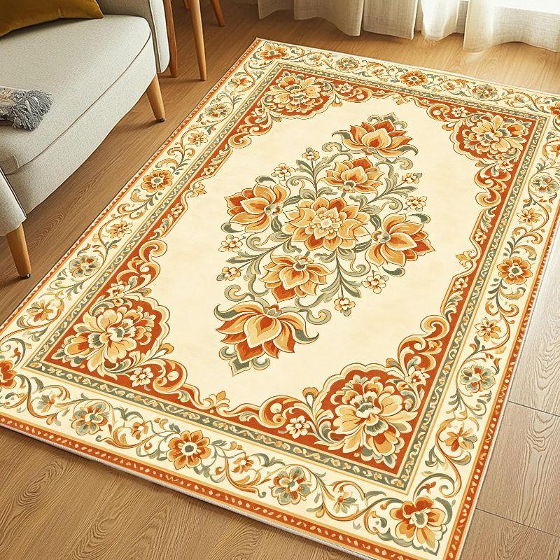 Retro Oriental Rose Flower Carpet Soft, Non slip, Washable Carpet Living Room Bedroom Study Classic Countryside Home Decor