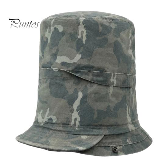 Cappello a Cilindro con Cima a Cupola Stampa Mimetica Cappello a Secchiello, Pescatora Pieghevole con Design Allacciato, Bottoni Automatici Metallici Estivi Parasole per Escursionismo all'Aperto Viaggio Abbigliamento Casual