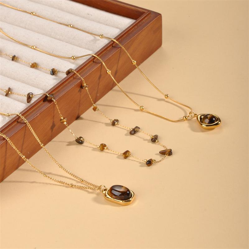 Maillard French Retro Titanium Steel Tiger Eye Pendant Necklace for Women