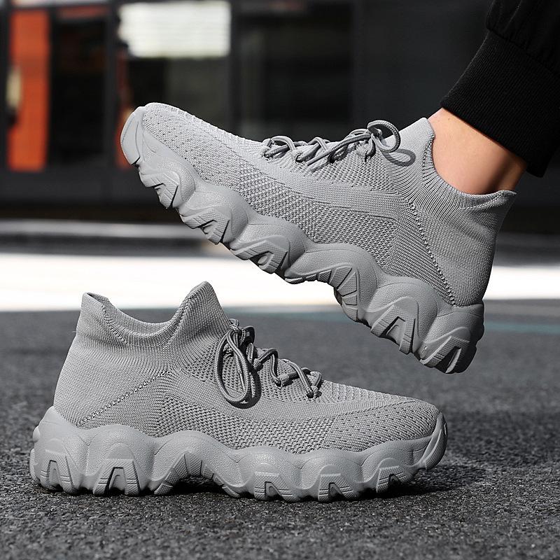 Plus Size Breathable Flyknit Sock Sports Shoes for Men - Lace-up Casual Running Shoes