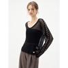 ELLE Women's Hollow-out Crew Neck Knit Top