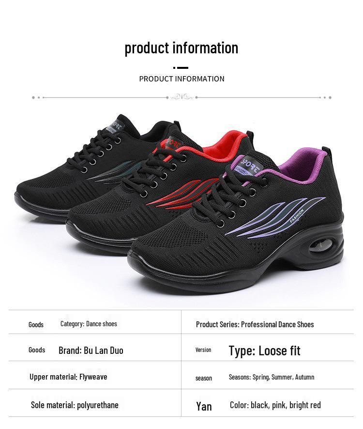 Women's Soft Sole Shock-Absorbing Dance Shoes with Breathable Mesh and Mid-Heel for Casual Square Dancing