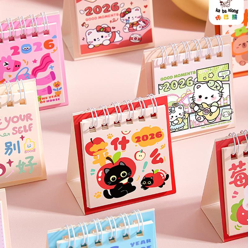 4 Stück Niedliches Pferd 2026 Kalender Tischkalender Ornament Cartoon Kawaii Planer Agenda Täglich Monatlich Schreibwaren Bürobedarf