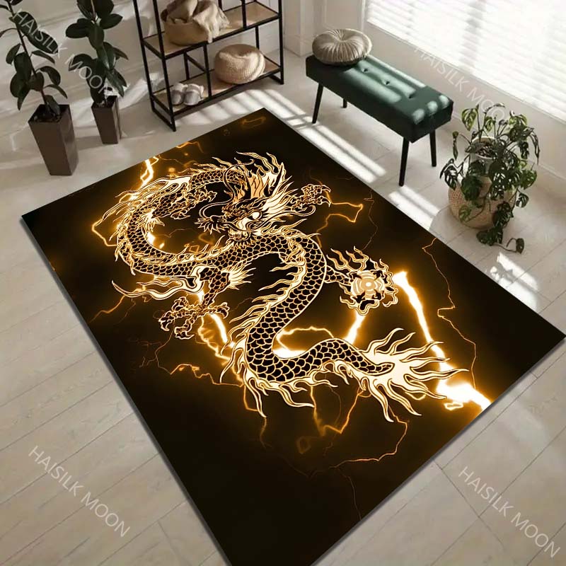 1PC Glowing Dragon Design Carpet for Living Room Bedroom Sofa Home Decor Rus Non-slip Floor Mat Luxury Gift Multiple Sizes