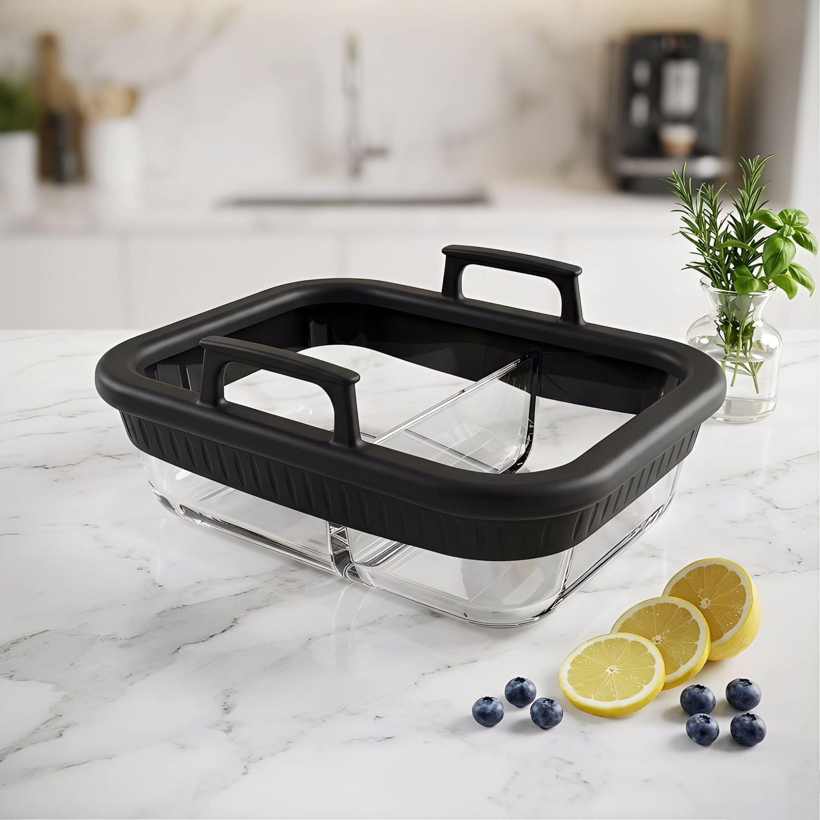 

Glass Baking Tray for 400 Fryer, Heat-Resistant Borosilicate Glass Baking Dish with Silicone Frame one size чёрный