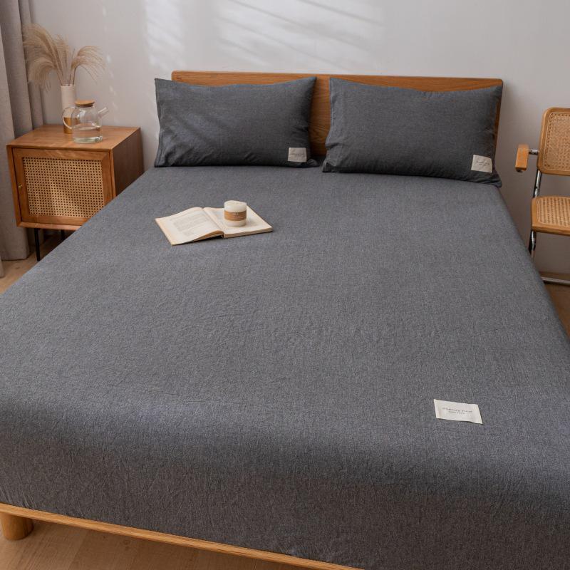 Muji-Style Washed Cotton Fitted Sheet Set - Non-Slip, Single Piece, Mattress Protector