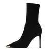 [Spot] Black Pointed Thin Heel High Heel Short Boots Women's Autumn and Winter New Elastic Thin Boots Medium Tube Socks Boots Single Boots