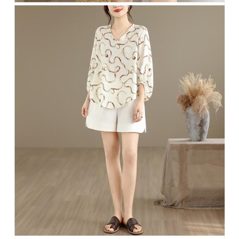 DIMANAF 2026 Women Plus Size New Summer Blouse Shirt Thin Casual Loose Lady Tops Print Shirts
